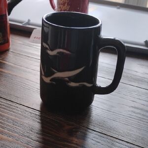 Navy Blue Ceramic Mug with White Bird Design